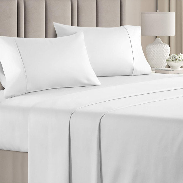 100% Cotton Sheet Set, 400 Thread Count Hotel Luxury Bedding, Soft & Breathable Bed Sheets, 4 Piece Set
