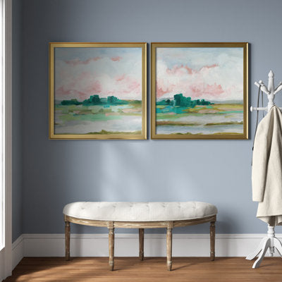 2-Piece "Pink Marsh I" Watercolor Painting Print Set Designed by J Paul