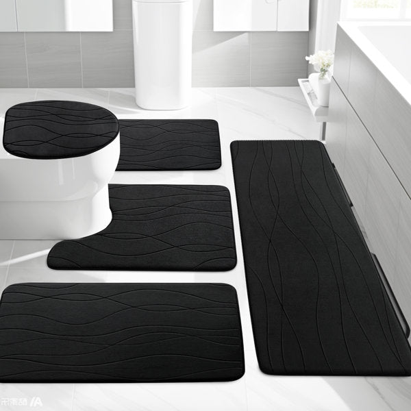 5 Piece Plush Memory Foam Bath Rug Set with Non-Slip Backing and High Absorbency