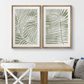 Abstract Botanical "Faded Sage Green Tropical Palm Tree Leaves Artwork, Modern Simple Minimalist Wall Pictures, Framed Canvas Giclee Print 2 Pieces Wall Art Set" 16x24x2 pcs, 24x36x2 pcs (Set of 2)