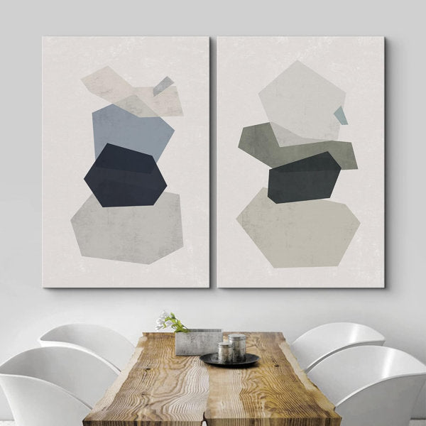 Abstract Shape " Geometric Pastel Blue & Green Polygon Layers Abstract Shapes Modern " 2 - Pieces