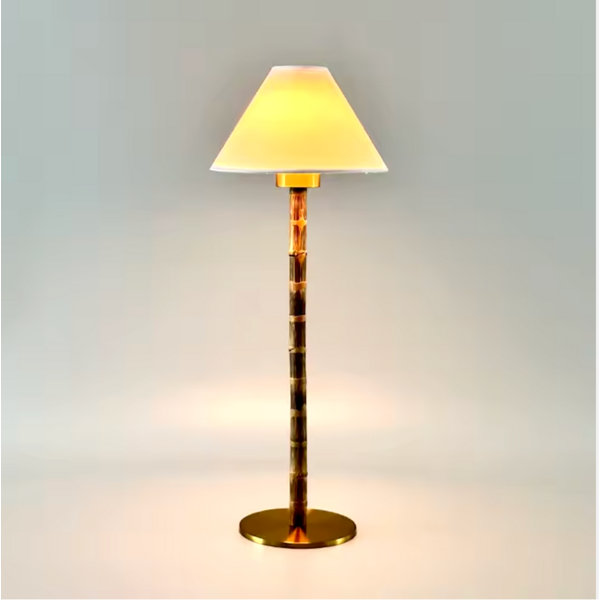 Athena-C Organic Cordless Rechargeable Led Table Lamp Bamboo & Fabric Shade, 3-Way Brightness