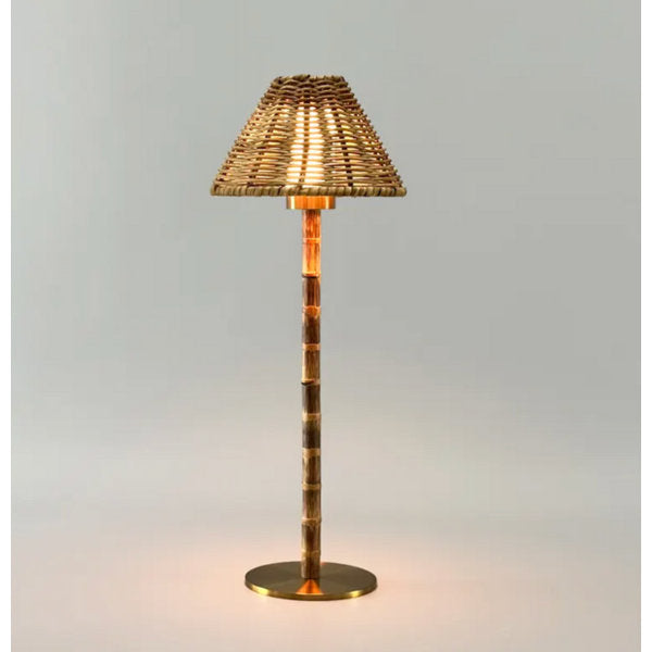 Athena-R Organic Cordless Rechargeable Led Table Lamp Bamboo & Rattan Shad, 3-Way Brightness (Set of 2)
