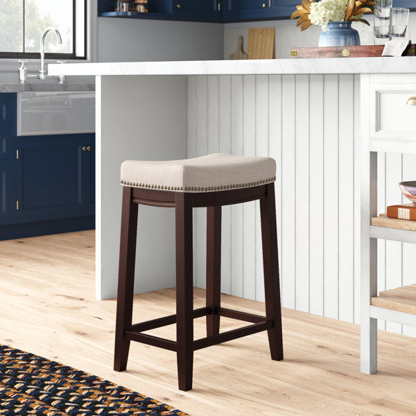 , 2 Sizes Bartonville Counter & Bar Solid Wood Backless Stool with Upholstered Seat
