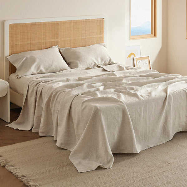 Bedsure Bed Sheets, Cotton Linen Sheet Set, Breathable & Durably, Anti - Pilling & Soft, Deep Pocket Fitted Bed sheet set Up to 16 Inches