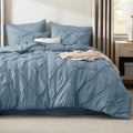 Bedsure Queen Burgundy Pintuck Bed-in-a-Bag - Mineral Blue Pinch Pleat Comforter Set with Sheets, Pillowcases & Shams (Set of 7)