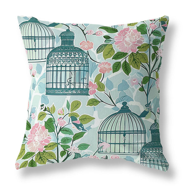Blossoming Birdhouse Indoor/Outdoor Square Throw Pillow