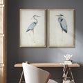 Blue Heron Bird Portrait Coastal Beach Decor - Framed Canvas Master Bedroom Wall Art Set 2 Print (Set of 2)