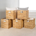 Burtrum Classic Farmhouse Handwoven Hyacinth Collapsible Storage Cube Baskets with Handles (Set of 5)