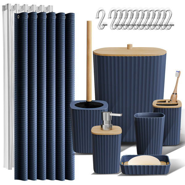 Complete 20 Piece Bathroom Accessory Set with Shower Curtain, Liner, and Hooks (Set of 20)