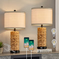 Decaro 26" Rattan Table Lamp with USB Charging Ports Outlet Dimmable Touch Control(Bulbs Included) (Set of 2)