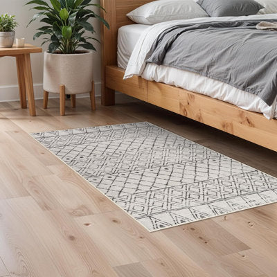 Entryway Rug Washable - Moroccan Small Area Rugs for Entryway Low Pile Indoor Mat Non Slip with Rubber Backing Thin Area Rug Pet Friendly for Front Door Kitchen Bedroom Geo Grey
