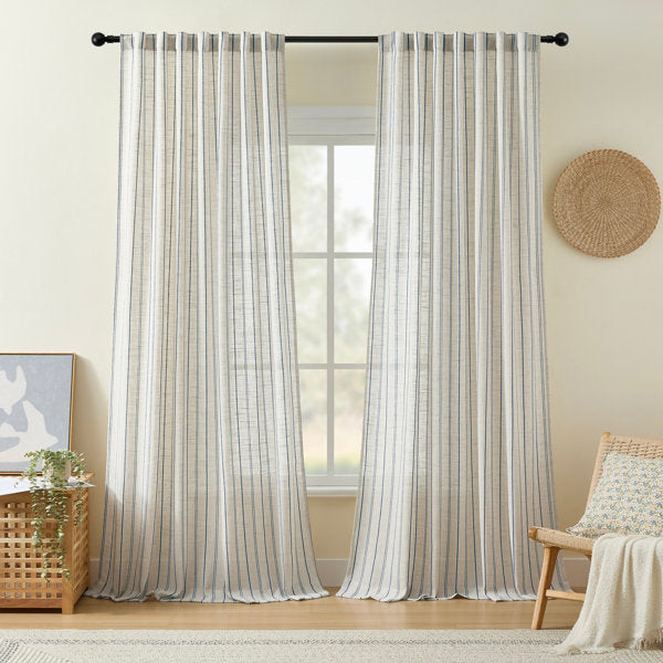 Farmhouse Pinstripe Curtains for Bedroom Living Room Rustic Light Filtering Linen Blend Window Treatment,2 Panels (Set of 2)