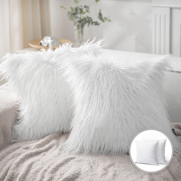Faux Fur Square Throw Pillow Cover & Insert (Set of 2)