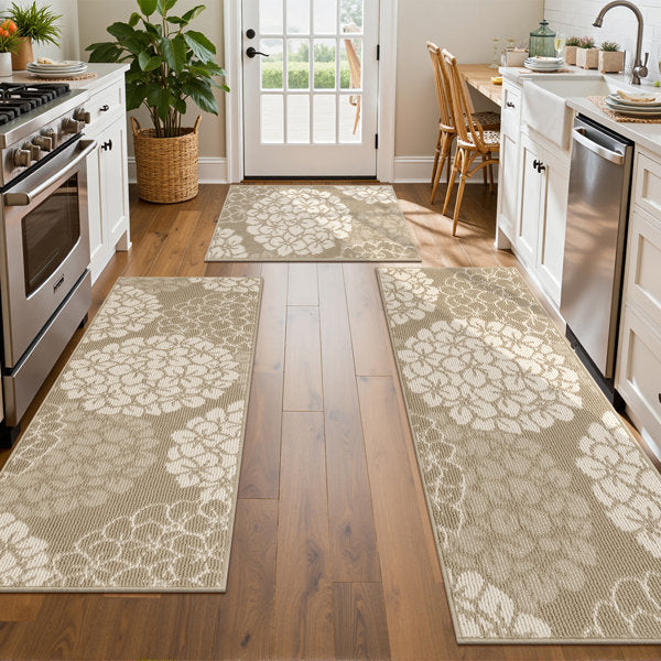 Hydrangea Wear-resistant Kitchen Mat Door Mat Washable Runner Rug (Set of 3)