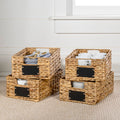 Lane 12" Classic Farmhouse Handwoven Hyacinth Pantry Baskets with Chalkboard Labels and Handles (Set of 4)