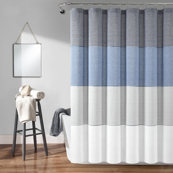 Lush Decor Color Block Ombre Yarn Dyed Cotton Blend Shower Curtain