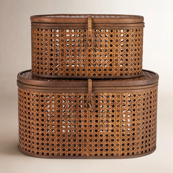 Modern Decorative Oval Woven Rattan Storage Boxes