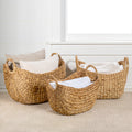 Nellie Farmhouse Classic Handwoven Hyacinth Storage Boat Baskets with Handles (Set of 3)