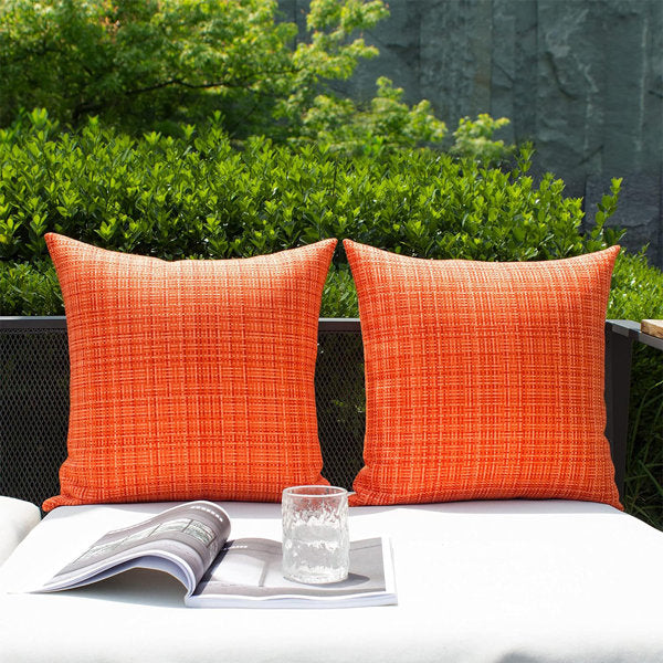 Better Hurry 48 sold in 5 days 7 Colors Orange Set Of 2 Waterproof Textured Woven Throw Pillow covers閳?Outdoor & Indoor 18"x18" (Set of 2)