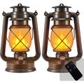 Outdoor Lantern Hanging Vintage Led Waterproof Camping Lamps With Dancing Flame Non-Solar Remote Control Light Landscape Decor For Table Patio Garden Yard Pathway Porch 2Pack (3AA Batteries Power)