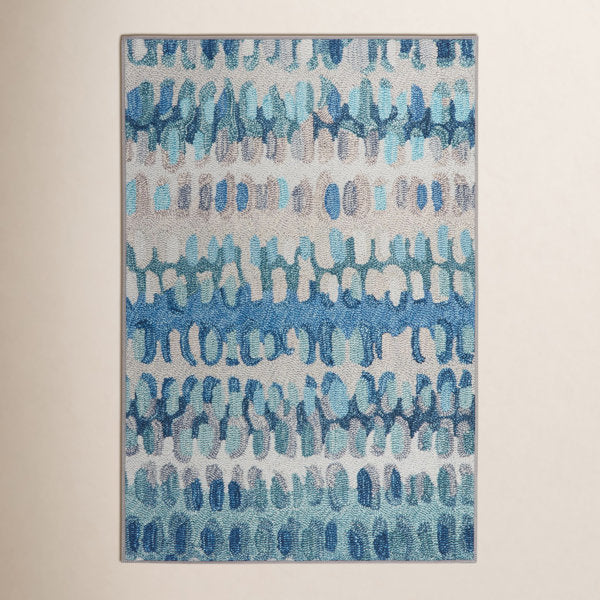 Paint Chip Blue Machine Washable Rug
