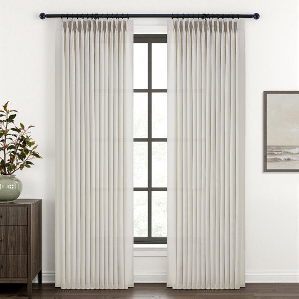 Pinch Pleated Curtains,Semi-Sheer Drapes Back Tab Pinch Pleat Curtain with Hooks+Rings (Set of 2)