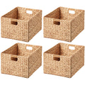 Rectangular Natural Water Hyacinth Hand Woven Rattan Wicker Storage Basket Set with Iron Wire Frame (Set of 4)