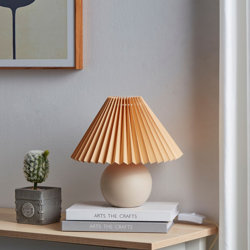 Brightech Serena 10 Ceramic Led Table Lamp Retro Inspired Globe Base With Pleated Shade