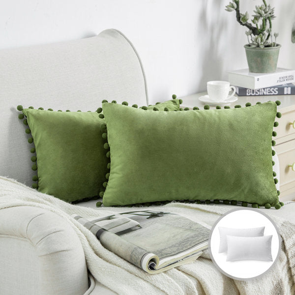 Silky Velvet Series Pom-poms Decorative Throw Pillow (Set of 2)