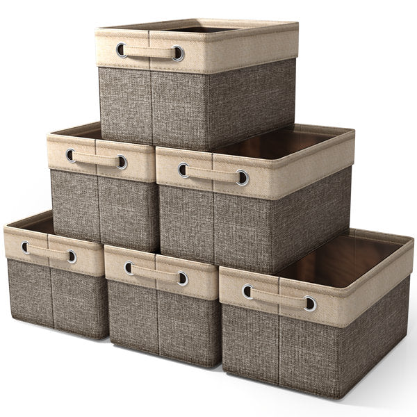 Sorbus Fabric Storage Bins for Shelves 15" Sturdy Collapsible Storage Bins with 2 Handles (6 Pack), Beige