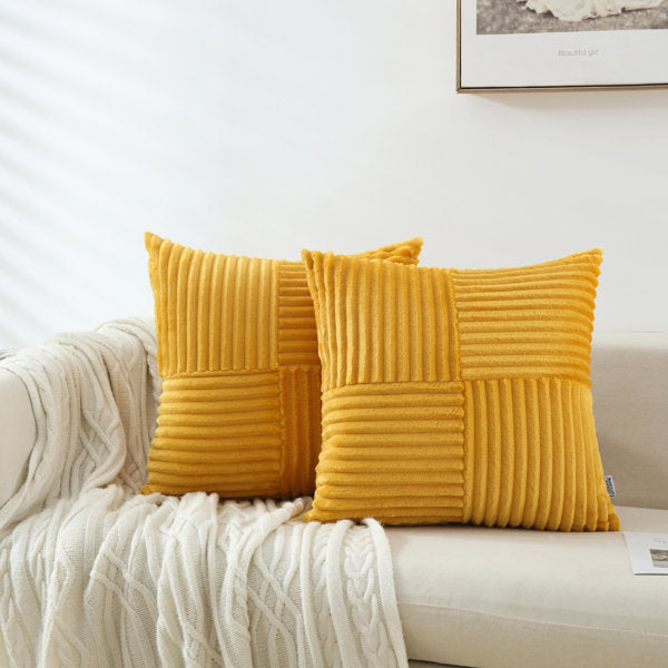 Square Striped Corduroy Soft Flannel Patchwork Pillow Cover (Set of 2)