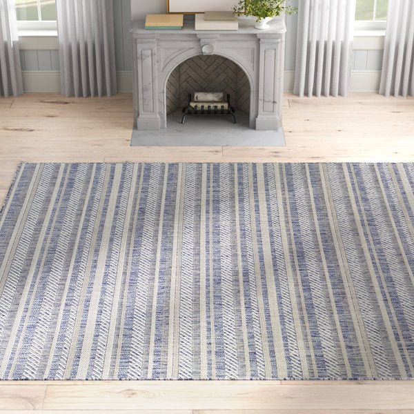 Striped Blue/Charcoal Indoor/Outdoor Area Rug