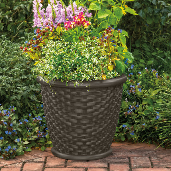 Better Hurry 29 sold in 5 days 2 Sizes Suncast 18 in. W x 18 in. D Resin Planter with Wicker Design (Set of 2), Made in the USA (Set of 2)