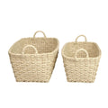 Swar Resin Wicker Storage Baskets, Set of 2, White Rectangular with Handles – Woven Organizer Bins for Pantry, Closet, Bathroom, or Living Room Shelves (Set of 2)
