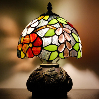 Tiffany Table Lamp Small Stained Glass Mushroom Desk Lamp 8X11 Inch Brown Grape Style