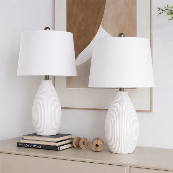 Wharton 22" Modern White Ceramic Table Lamp with 3-Way Dimming (Set of 2)